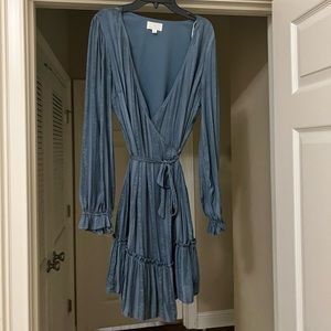 Lost + Wander blue satin long sleeve dress